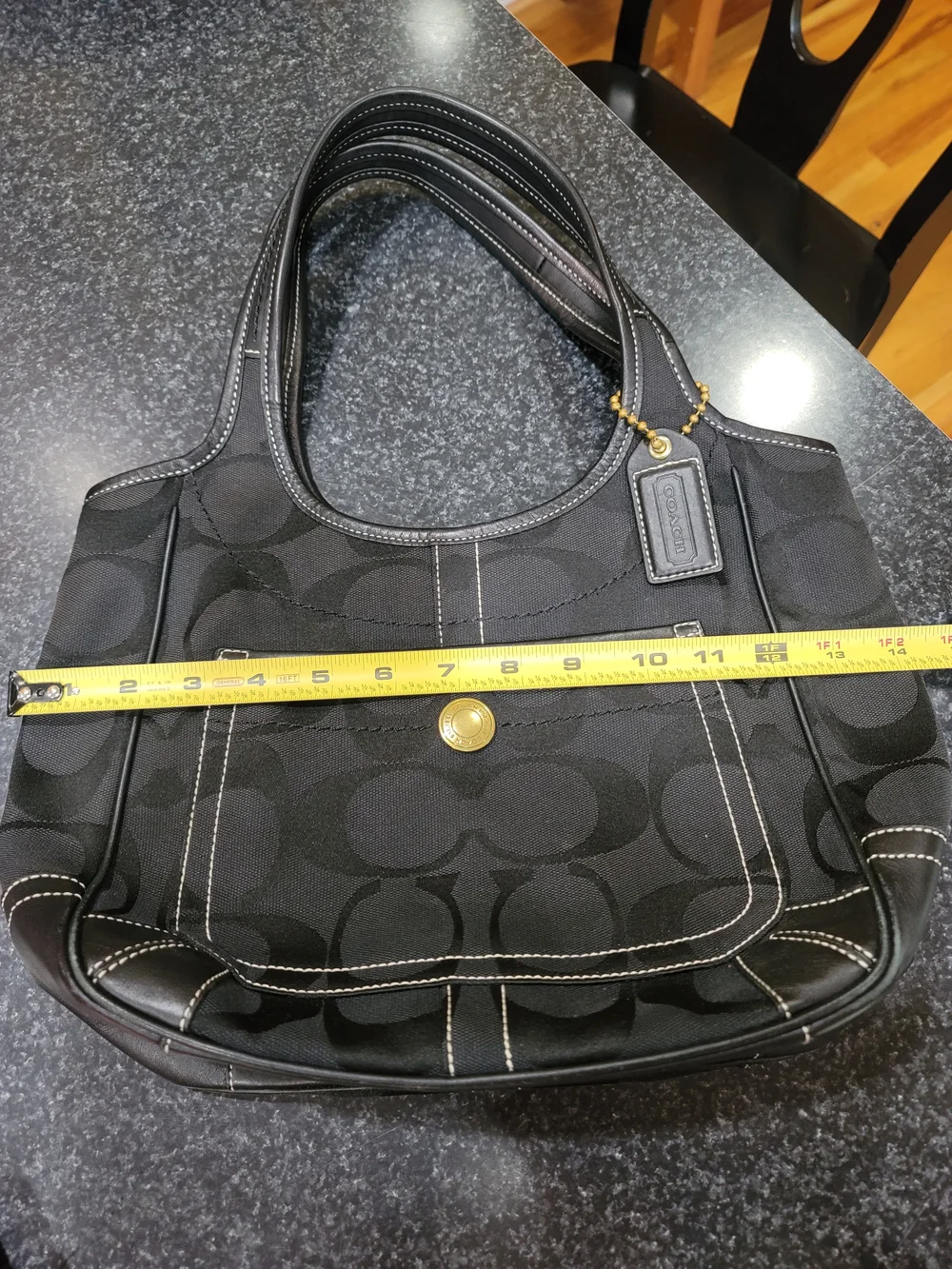Coach Black Signature Canvas Shoulder Bag with Gold-Tone Accent
